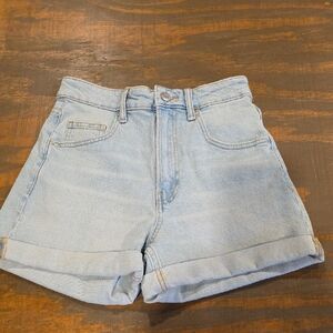 Zara Pale Blue High-Rise Rolled Hem Denim Shorts